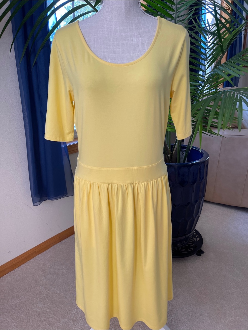 Lands' End Sunny Yellow Scoop-Neck Midi Dress